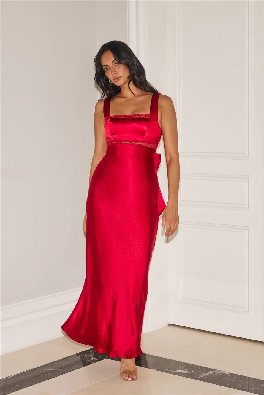 Electric Energy Satin Maxi Dress Red