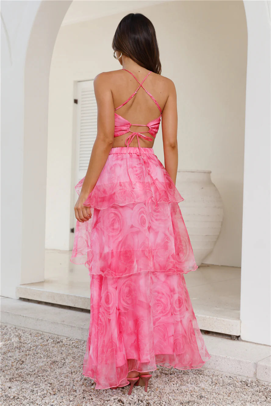Worthy Of Roses Frill Crop Top Pink