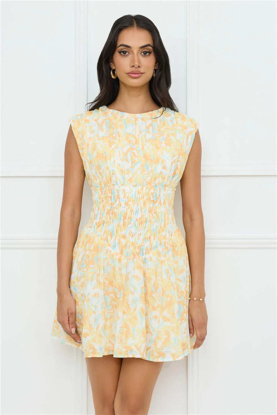 Tropical Haze Mini Dress Yellow