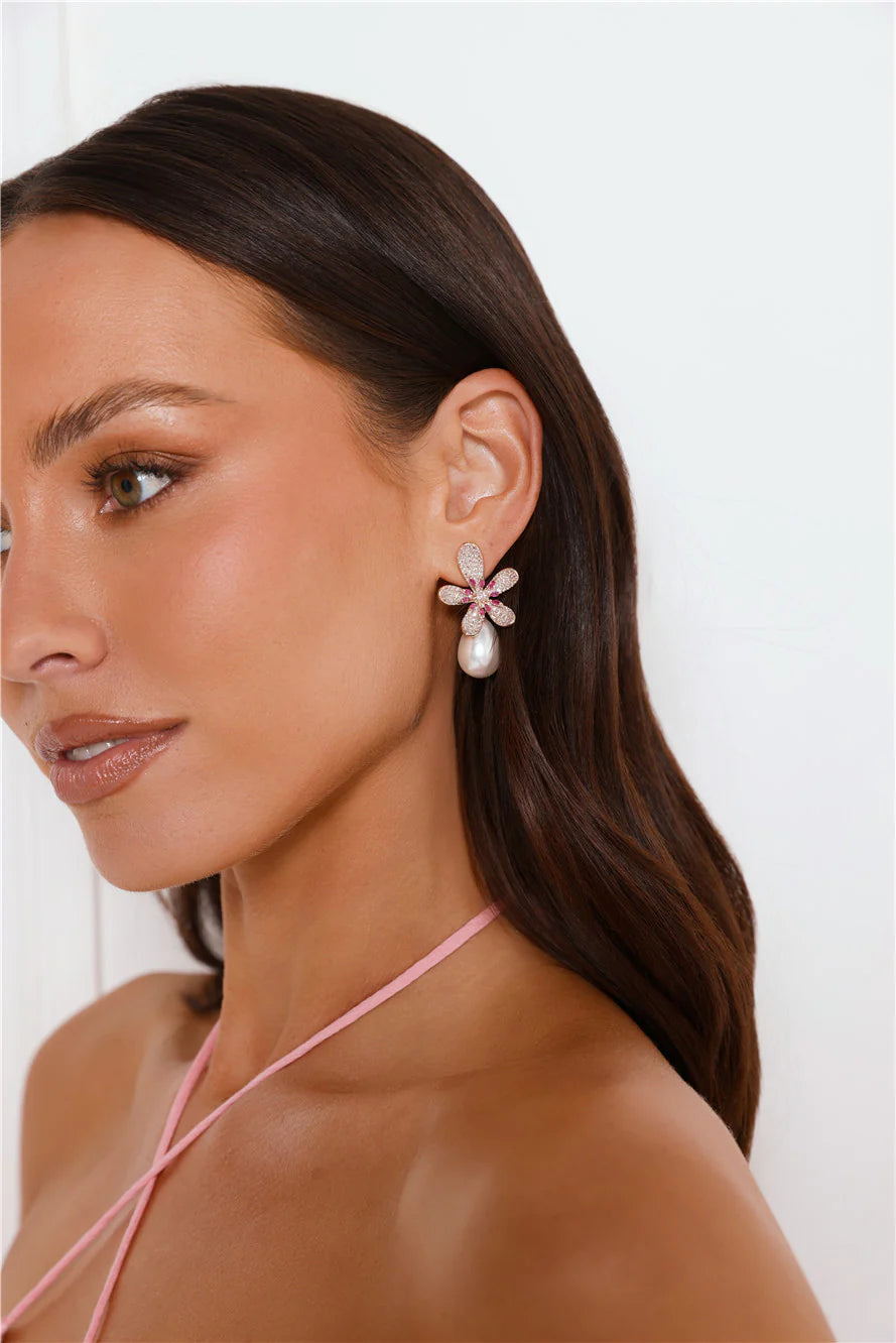 18k Gold Plated Daisy Diamond Flower Earrings Gold
