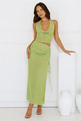Twirl Me Pretty Mesh Halter Maxi Dress Green