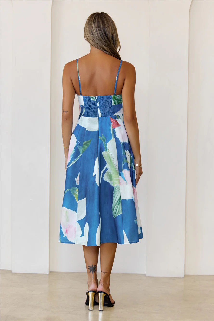 Dahlia Bow Midi Dress Blue