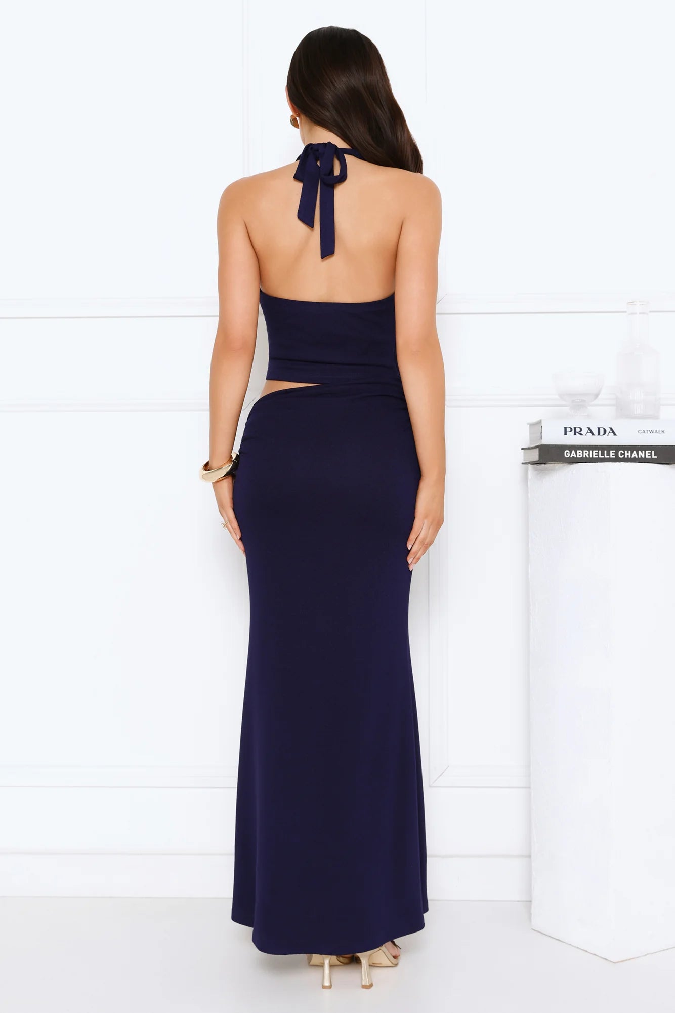 Elegant Edge Halter Maxi Dress Navy