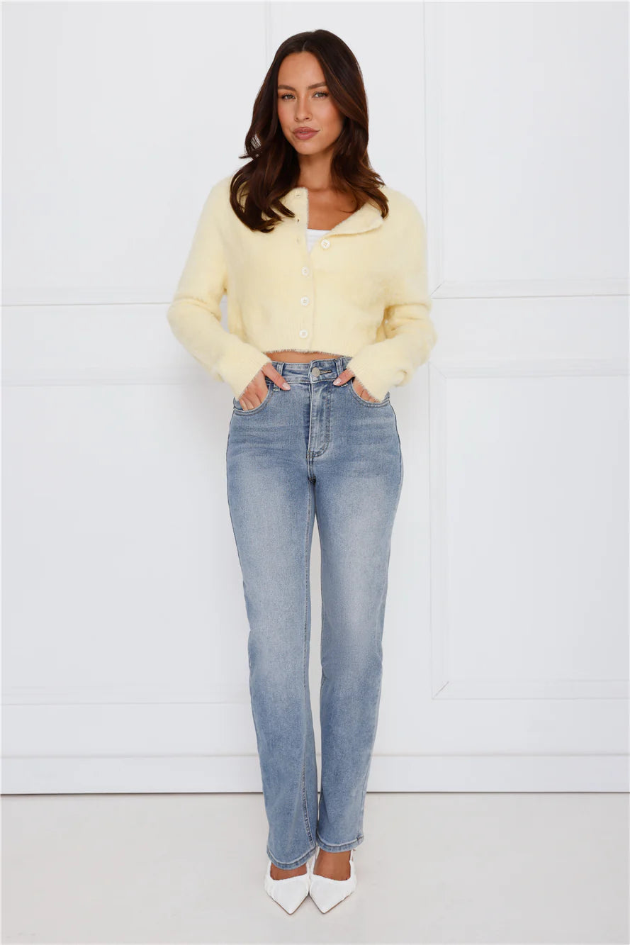 Fuzzy Feelings Knit Cardigan Yellow