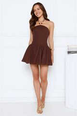 The New Romantic Halter Mini Dress Brown