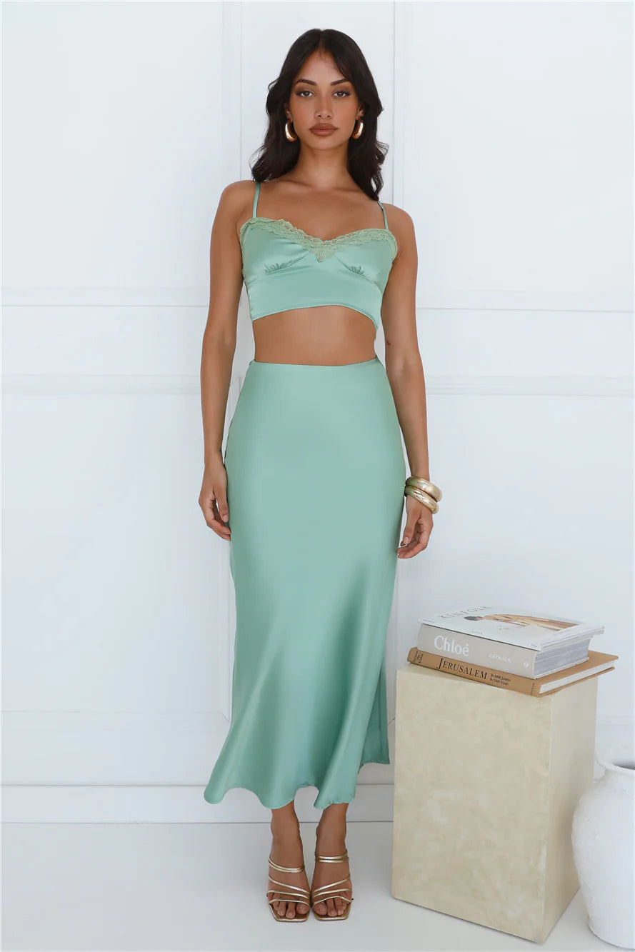 Forest Secrets Satin Crop Top Green