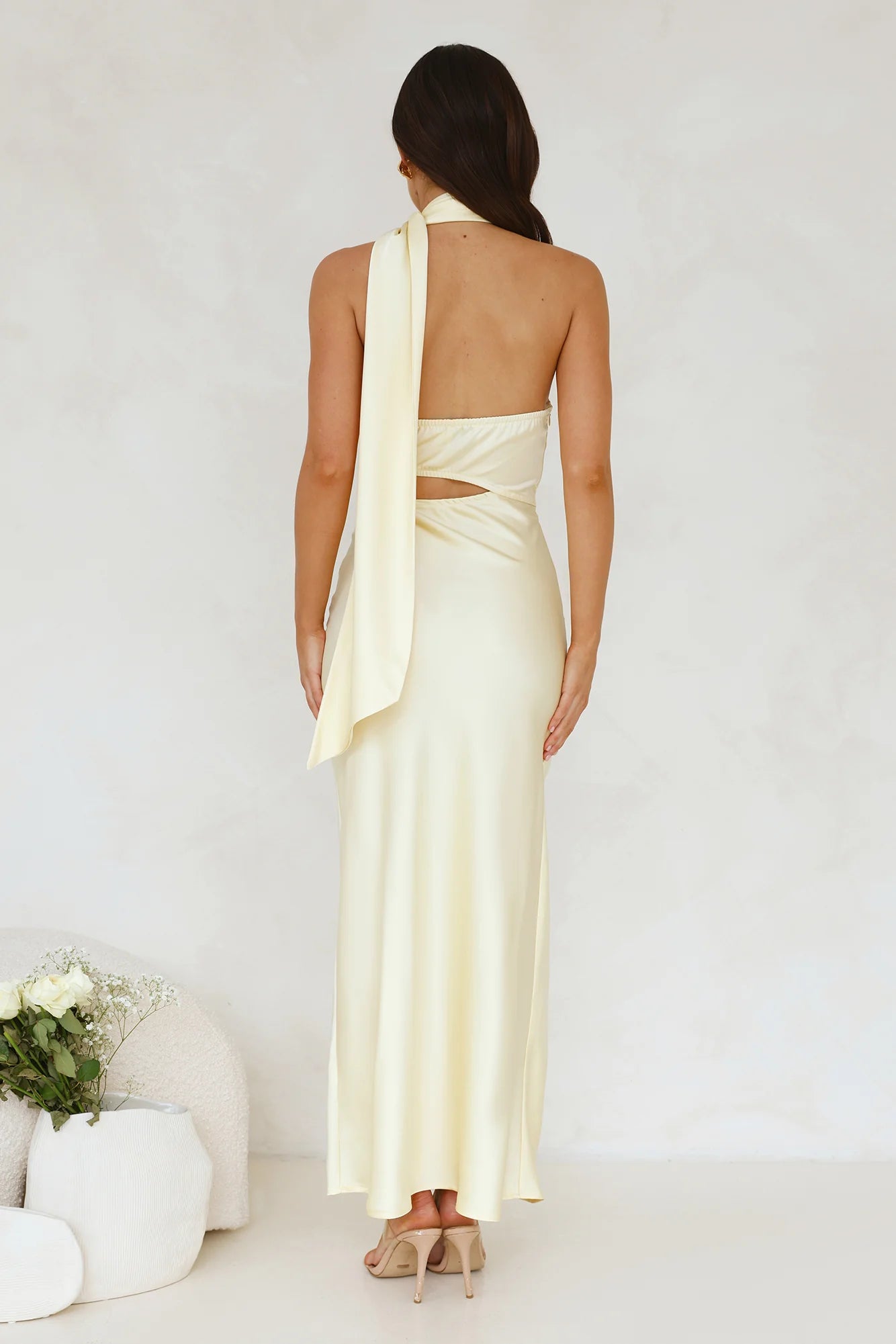 Francesca Satin Midi Dress Yellow