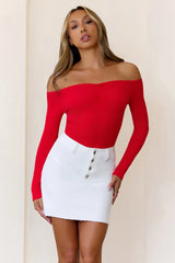 BASE Luxe Rib Pure Comfort Off Shoulder Long Sleeve Top Red