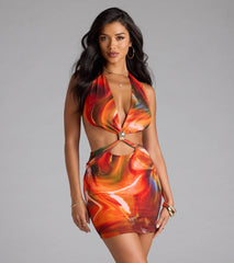 Step Up Abstract Print Cutout Mini Dress