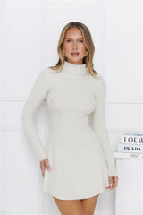 Winter Party Knit Long Sleeve Mini Dress Cream