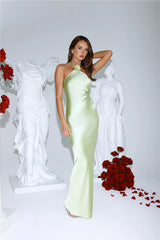 Clover Fields Satin Halter Maxi Dress Lime