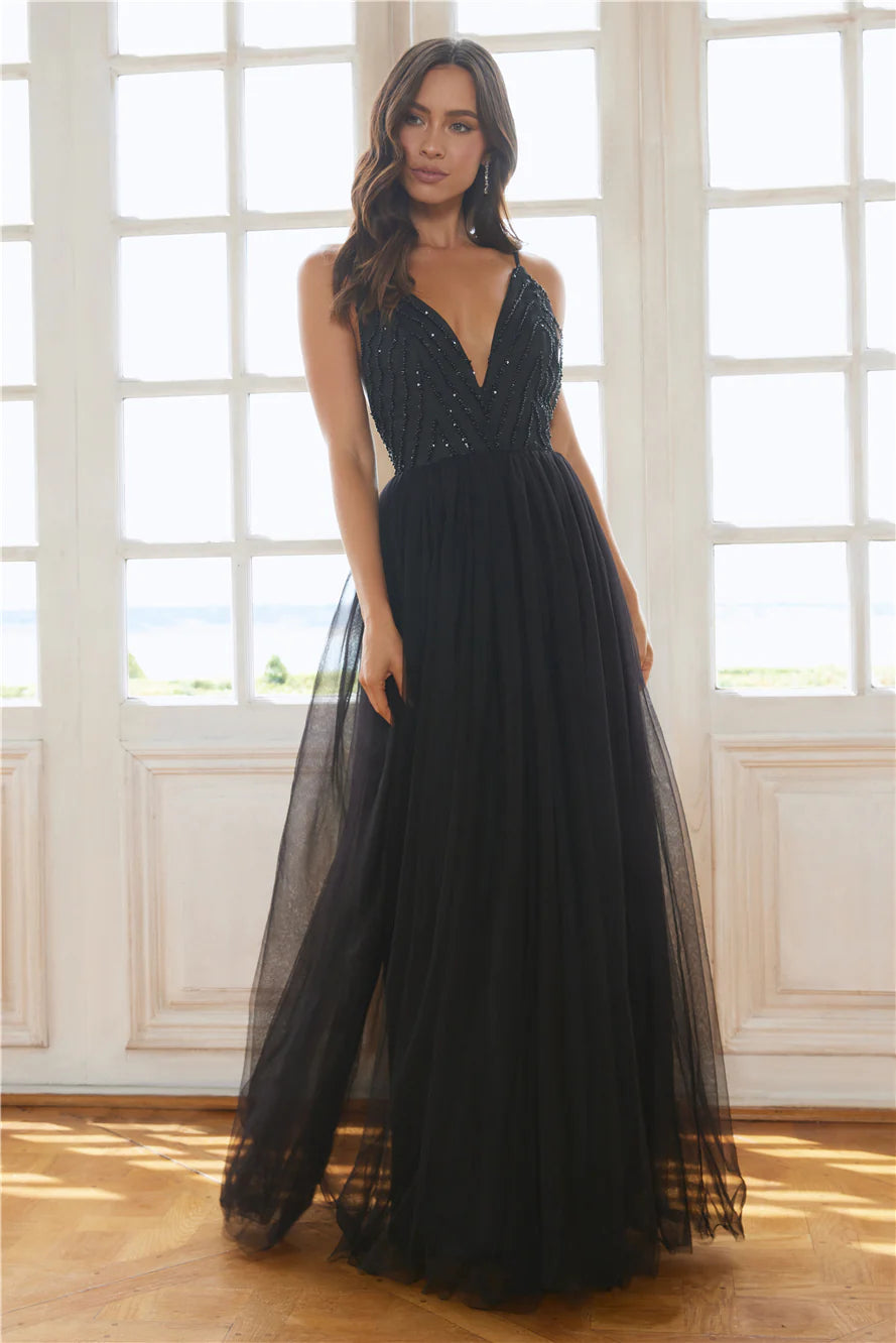 Glistening Moments Tulle Maxi Dress Black
