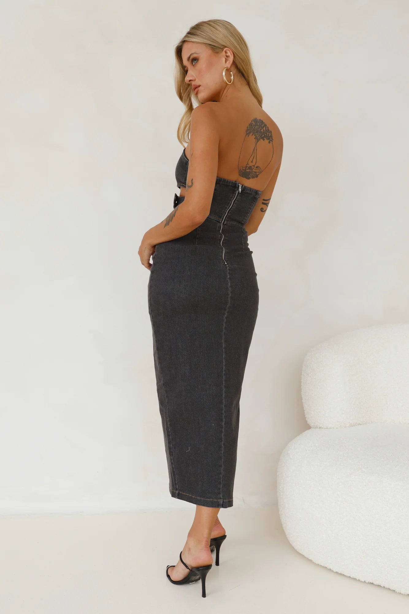 Chatting You Up Midi Dress Denim Black