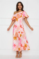 Swan Kiss Off Shoulder Maxi Dress Pink