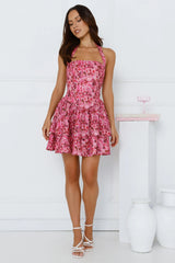 Flirty Secret Halter Mini Dress Pink