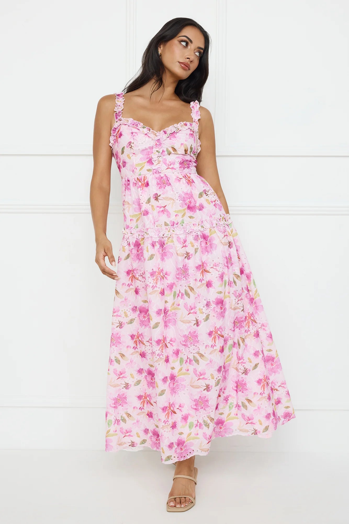 Ballet Bloom Embroidered Maxi Dress Pink