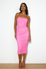 Goals Are Her Mesh Midi Dress  Pink