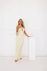Diamond Elegance Satin Maxi Dress Yellow