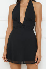 Twirl Once More Halter Mini Dress Black