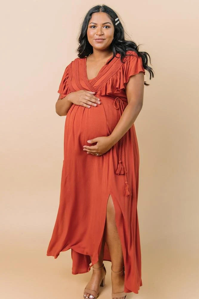 Jennifer Deep V Maxi Dress | Rust