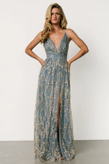 Anisa Shimmer Gown | Slate Blue + Rose Gold