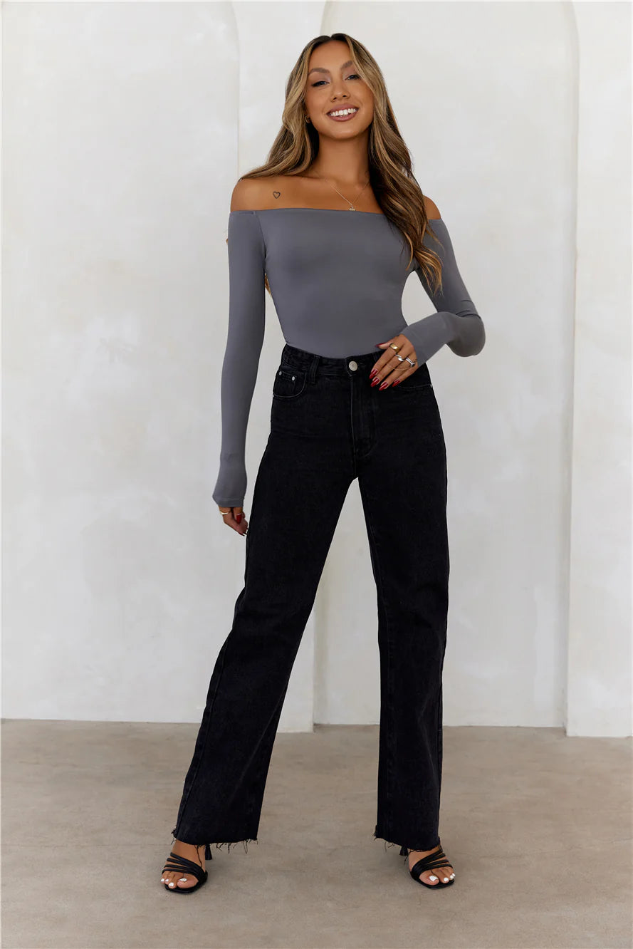 BASE  Flawless Off Shoulder Long Sleeve Top Charcoal