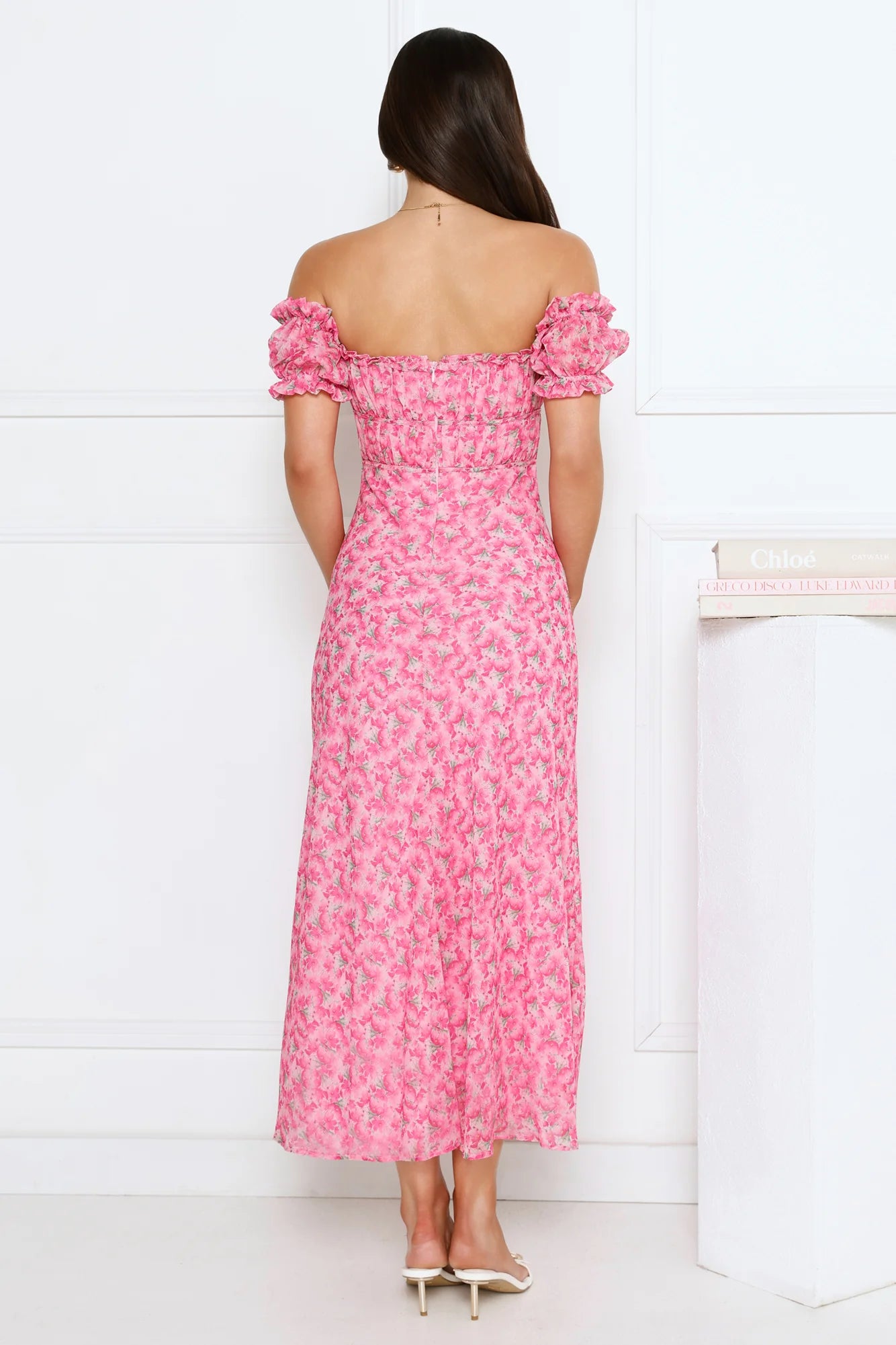 Chic Bloom Society Off Shoulder Maxi Dress Pink