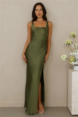 The Evelina Satin Maxi Dress Olive