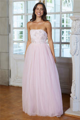 Enchanting Lady Strapless Tulle Maxi Dress Pink