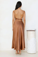 Empire Chic Satin Maxi Dress Chocolate