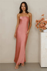 The Felicity Strapless Satin Maxi Dress Rose