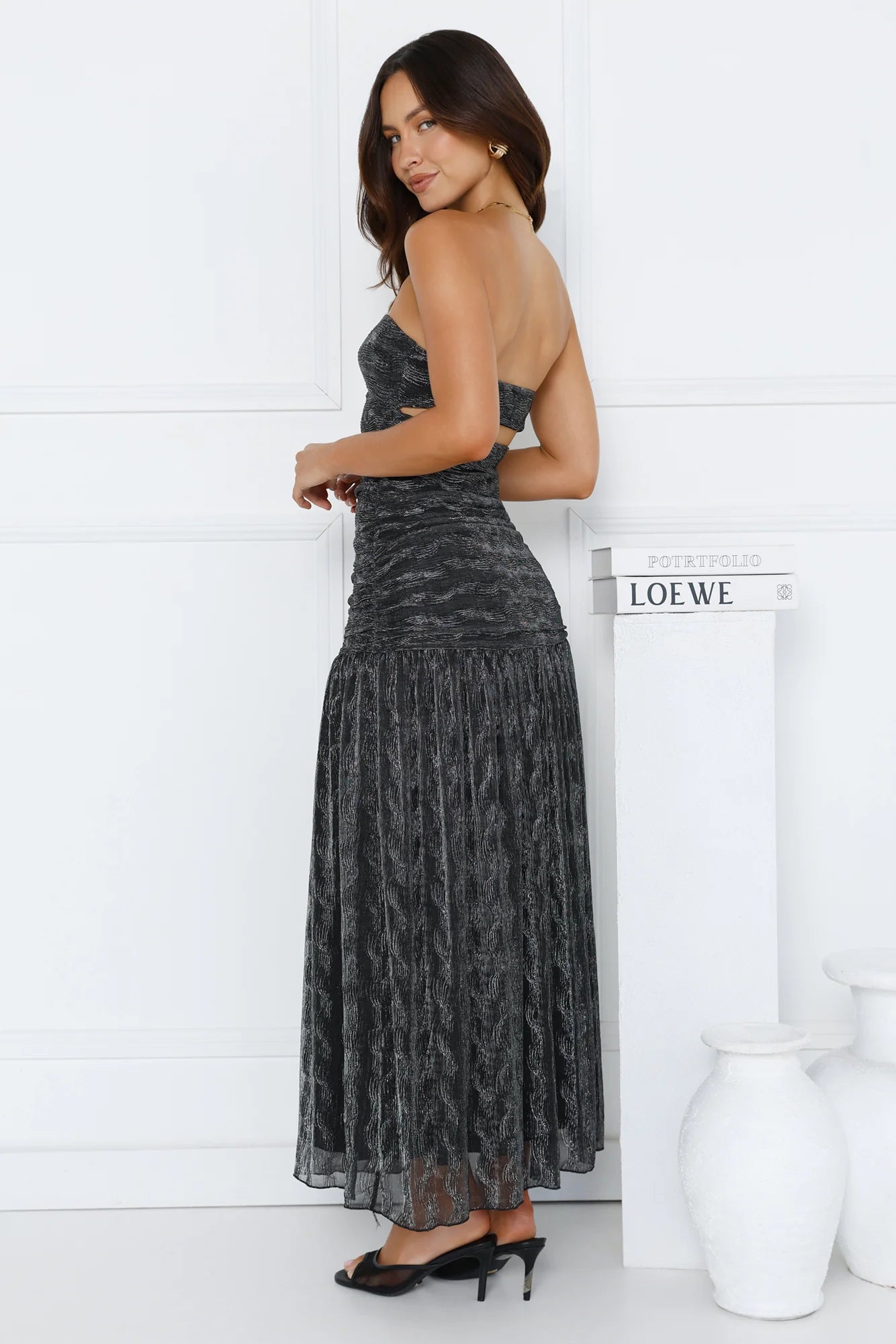 Glittering Vibes Strapless Maxi Dress Black