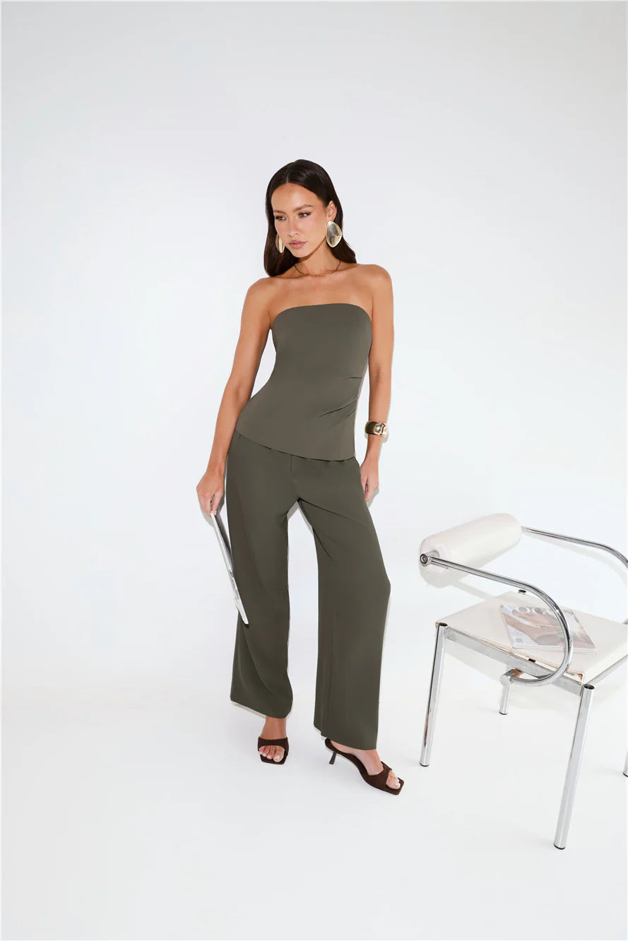 Core Cut Tailored Strapless Top Khaki