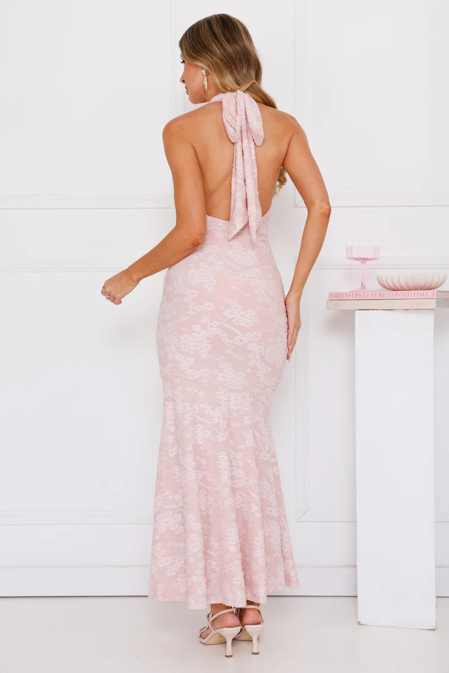 Coconut Whirl Halter Maxi Dress Pink