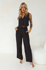 Warmest Island Linen Blend Vest Top Black