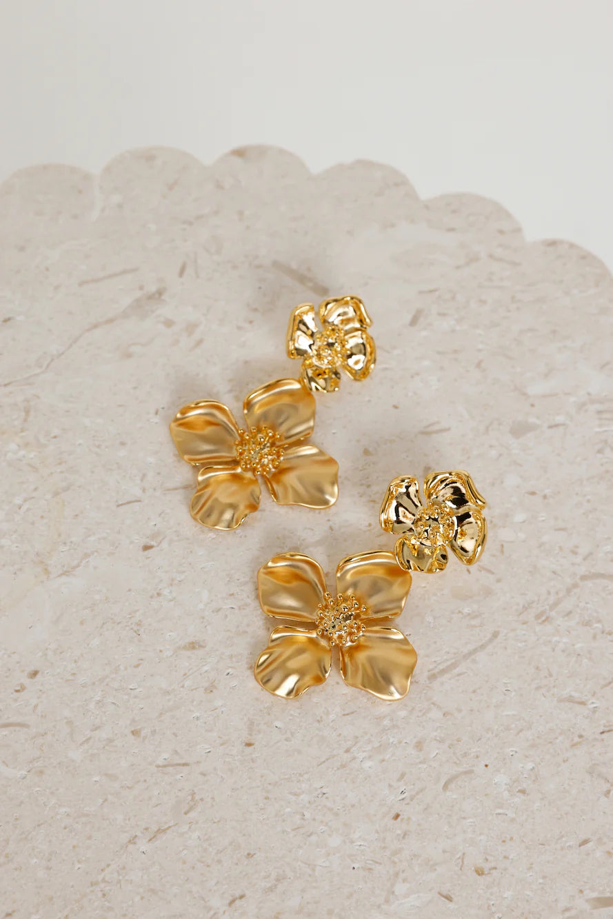 18k Gold Plated Unique Flower Earrings Gold