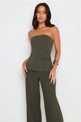 Core Cut Tailored Strapless Top Khaki