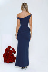 Caught In The Spotlight Off Shoulder Maxi Dress Navy