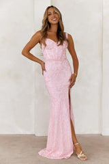 Glimmering Galaxies Sequin Maxi Dress Pink