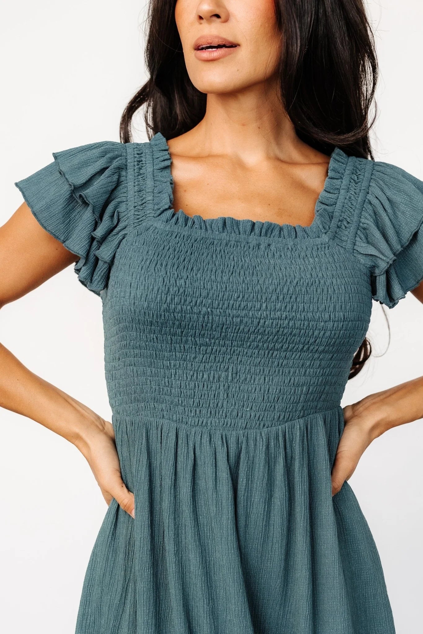 Jacie Smocked Midi Dress | Vintage Teal