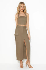 Fashionistas Only Cargo Midi Skirt Khaki