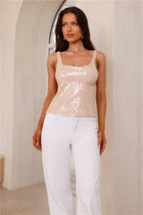 Enchanting Sparkles Sequin Top Nude