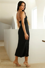 We Want You Lace Satin Midi Dress Black