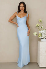 The Penelope Cowl Satin Maxi Dress Blue