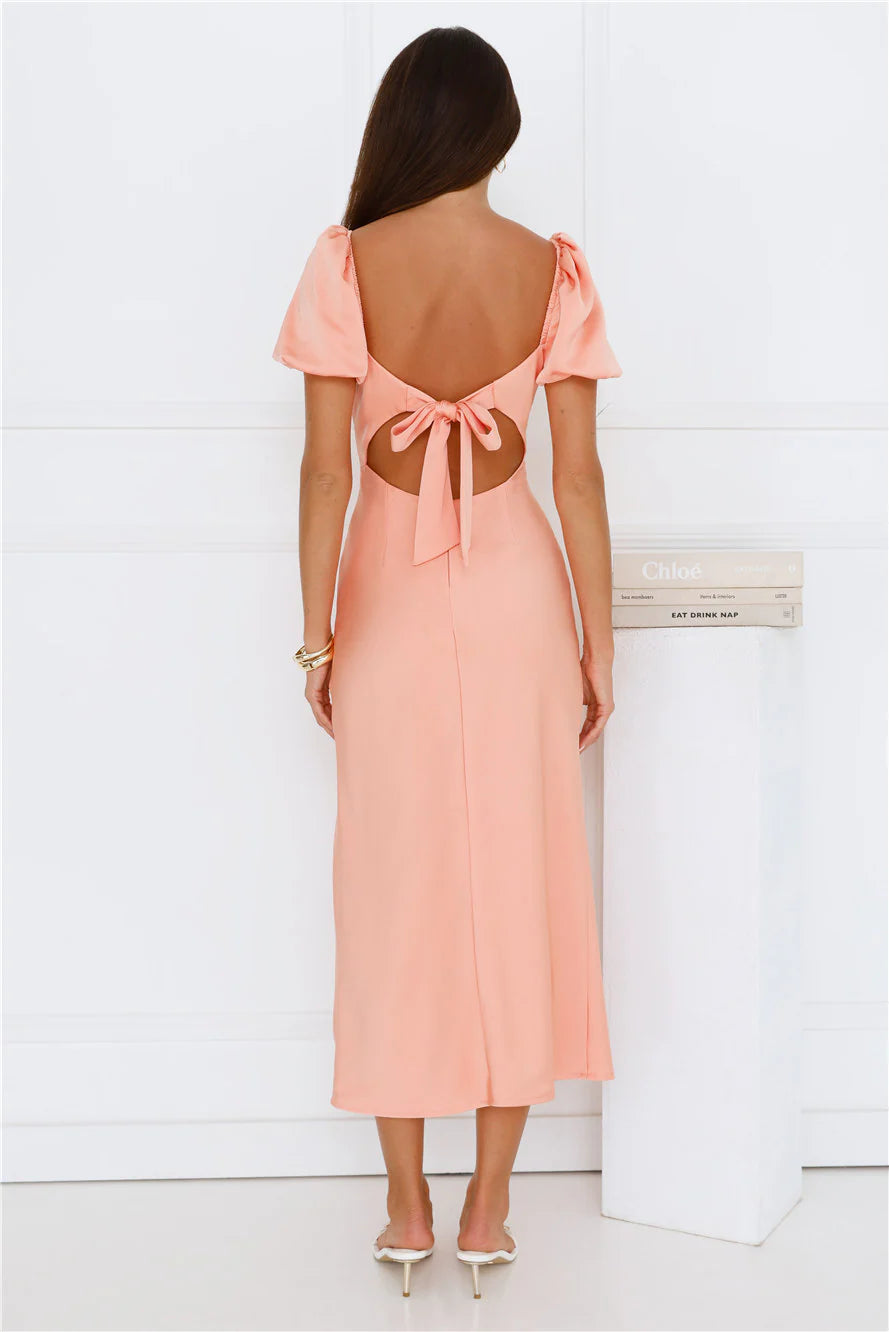 Floral Vines Midi Dress Peach
