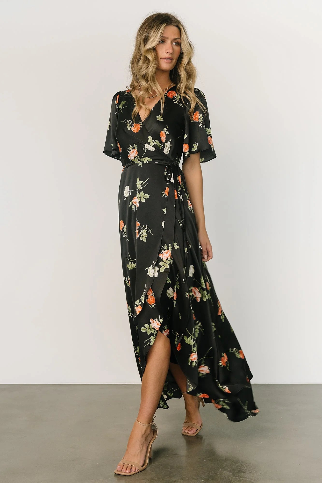 Amara Wrap Dress | Black + Coral Floral