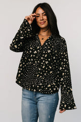 Thelma Button Blouse | Black Print