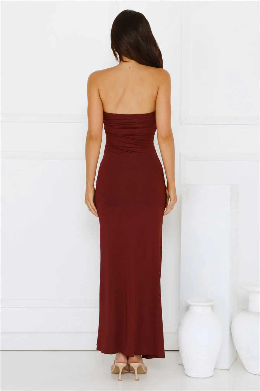 Sunshine Shuffle Strapless Maxi Dress Burgundy