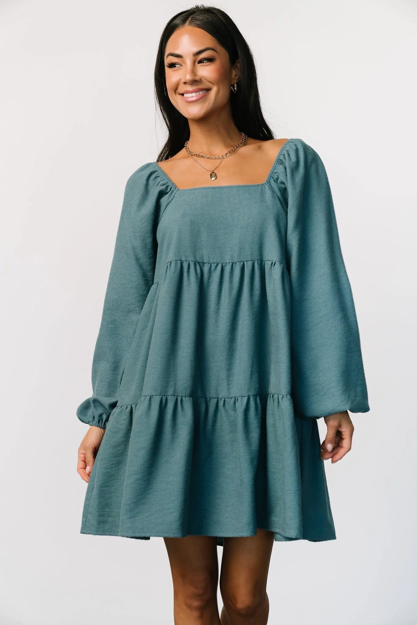 Selena Tiered Mini Dress | Vintage Teal