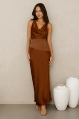 Celestial Spark Satin Maxi Dress Brown